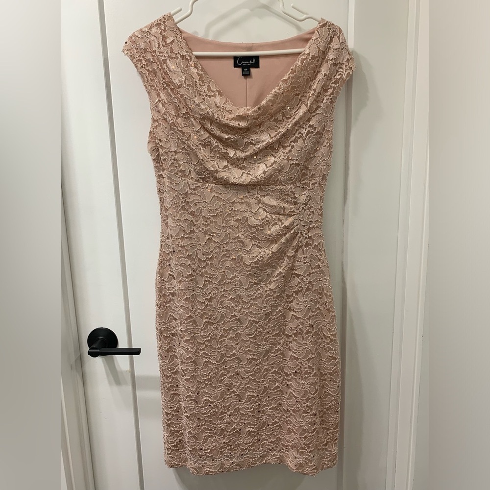 Connected Apparel Lace Midi Dress in Dusty Rose